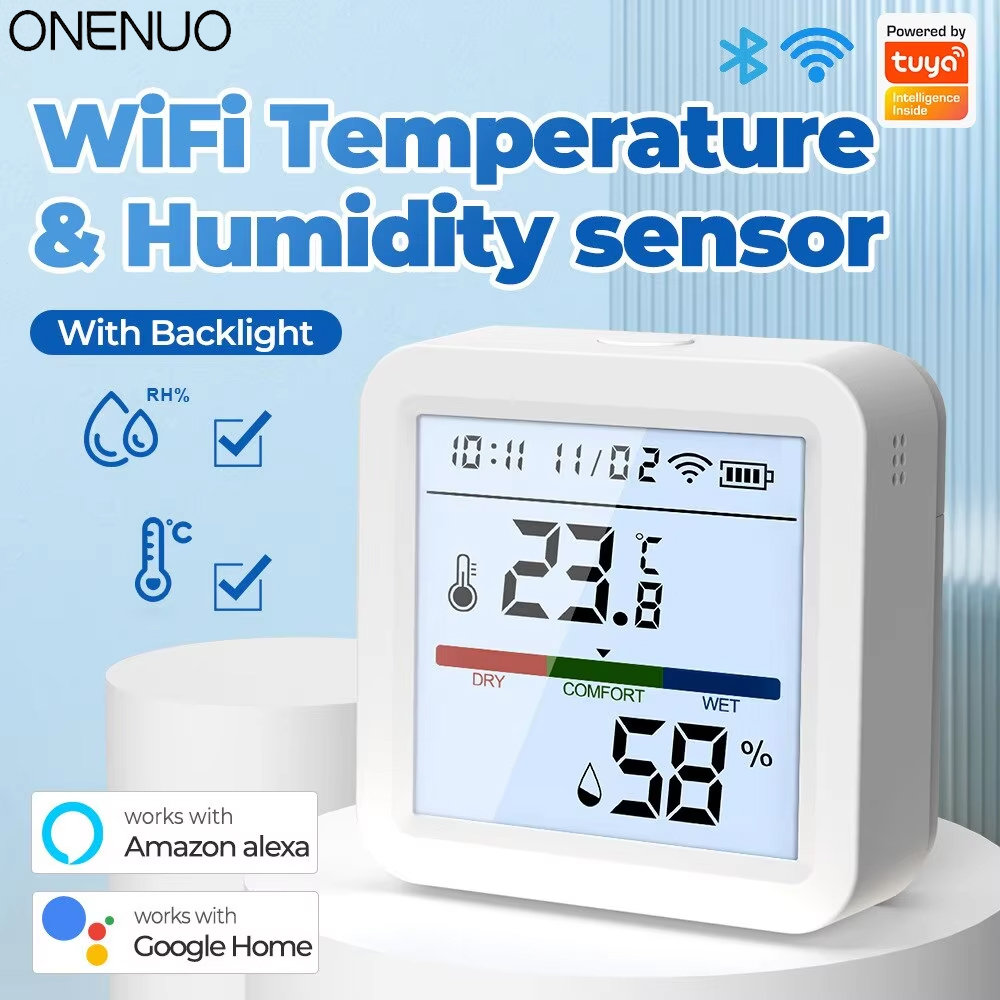 Digital Hygrometer Probe - Tuya เซ็นเซอร์วัดอุณหภูมิความชื้น Wi-Fi, ใหม่มีไฟแบคไลท์อัจฉริยะเซ็นเซอร์วัดอุณหภูมิความชื้นรองรับ Alexa Google