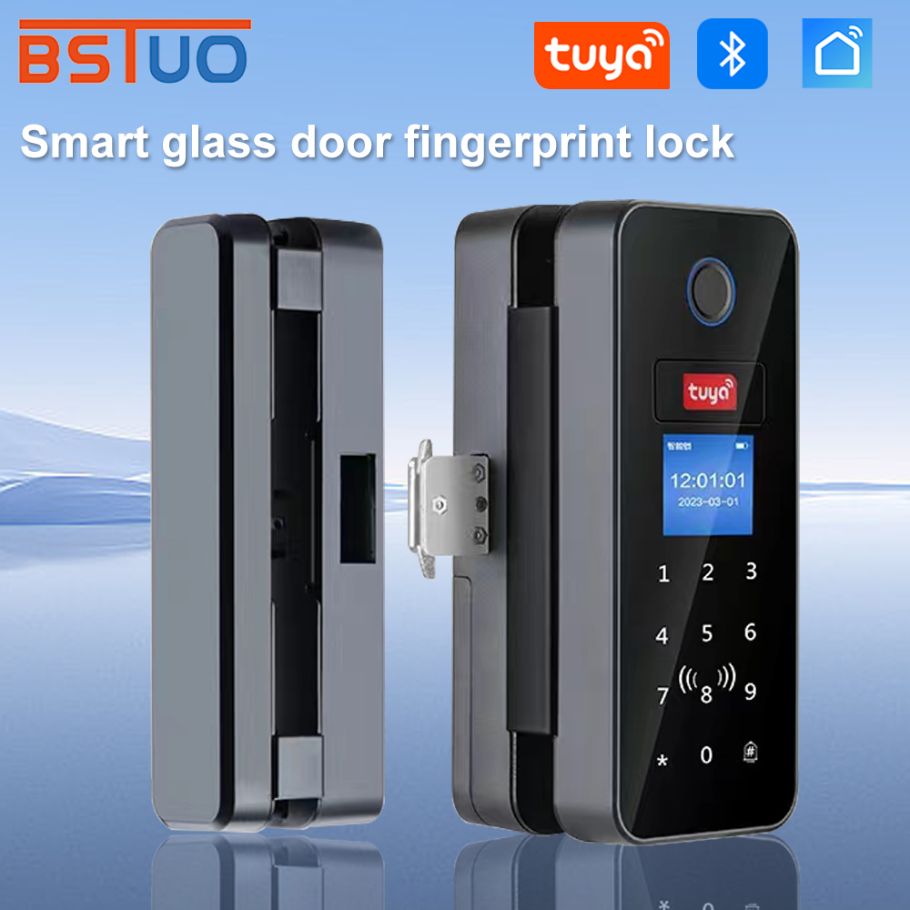 Glass Door Hinge - ตะขอคู่สมาร์ทประตูกระจกล็อคกระจกเลื่อนประตู Tuya App ล็อคลายนิ้วมือ Biometric บลูทูธ