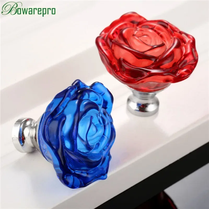 Glass Door Hinge - Bowarepro 50 มม.คริสตัลRoseแก้วจับตู้ลิ้นชักดึงตู้เสื้อผ้าครัวเฟอร์นิเจอร์ฮาร์ดแวร์Knobs Handles