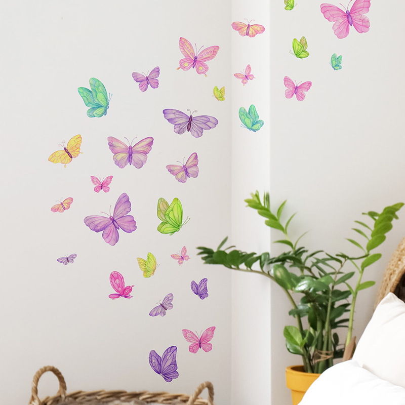 Pvc Panel Background - โรแมนติกผีเสื้อสติ๊กเกอร์ติดผนัง Creative Home Wall Decor Self-กาวเด็กตกแต่งห้องนอนพื้นหลัง