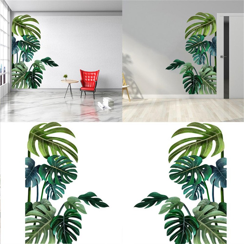 Pvc Panel Background - ขนาดใหญ่Nordicสีเขียวใบสติ๊กเกอร์ติดผนังสําหรับห้องนั่งเล่นห้องนอนพื้นหลังตกแต่งบ้านArt PVCเป็นมิตรกับสิ่งแวดล้อมDecalsภาพจิตรกรรมฝาผนัง